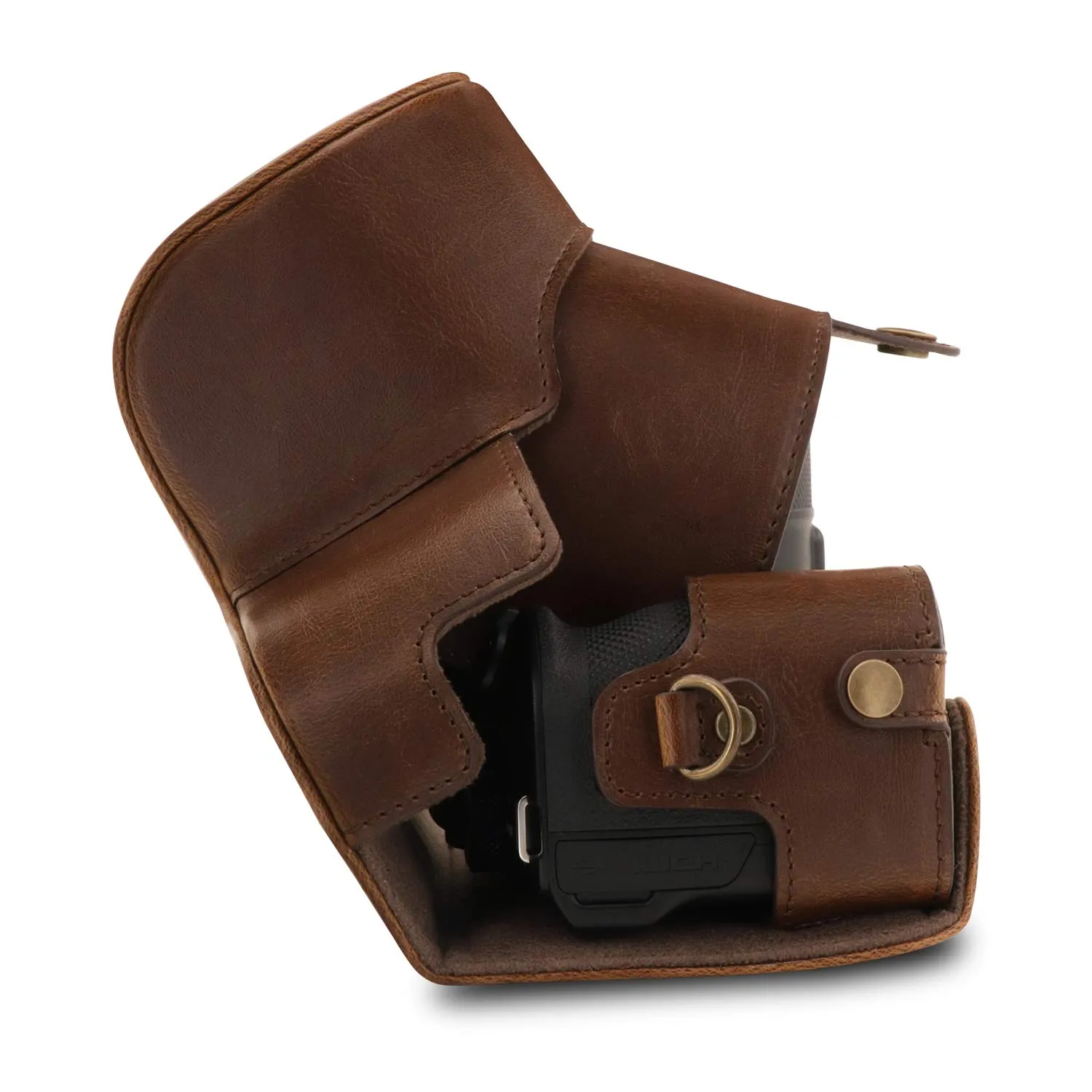 MegaGear custodia Nikon Coolpix B600 ecopelle marrone scuro
