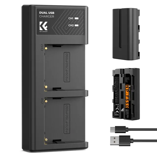 K&F Concept NP-F550 batterie 2x 2200mAh + caricatore