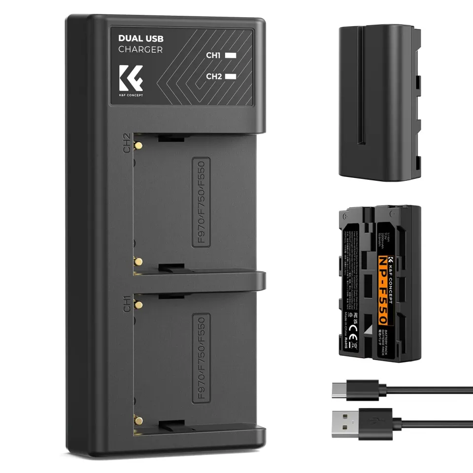 K&F Concept NP-F550 batterie 2x 2200mAh + caricatore