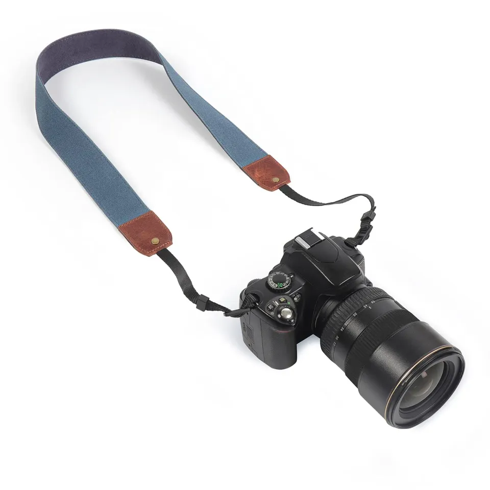 MegaGear MG1994 Tracolla Fotocamera Marrone Blu Pelle Tela