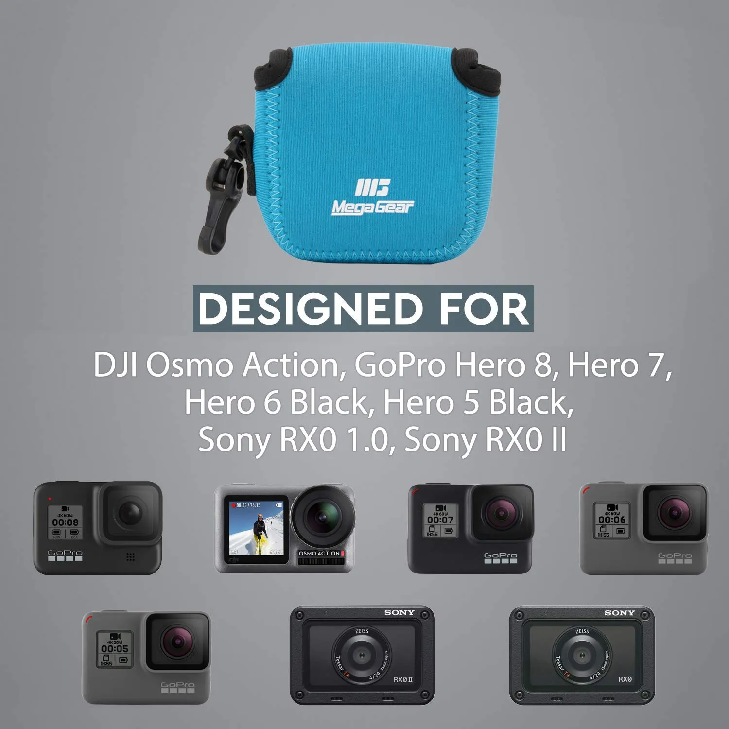 MegaGear custodia neoprene action cam blu piccola