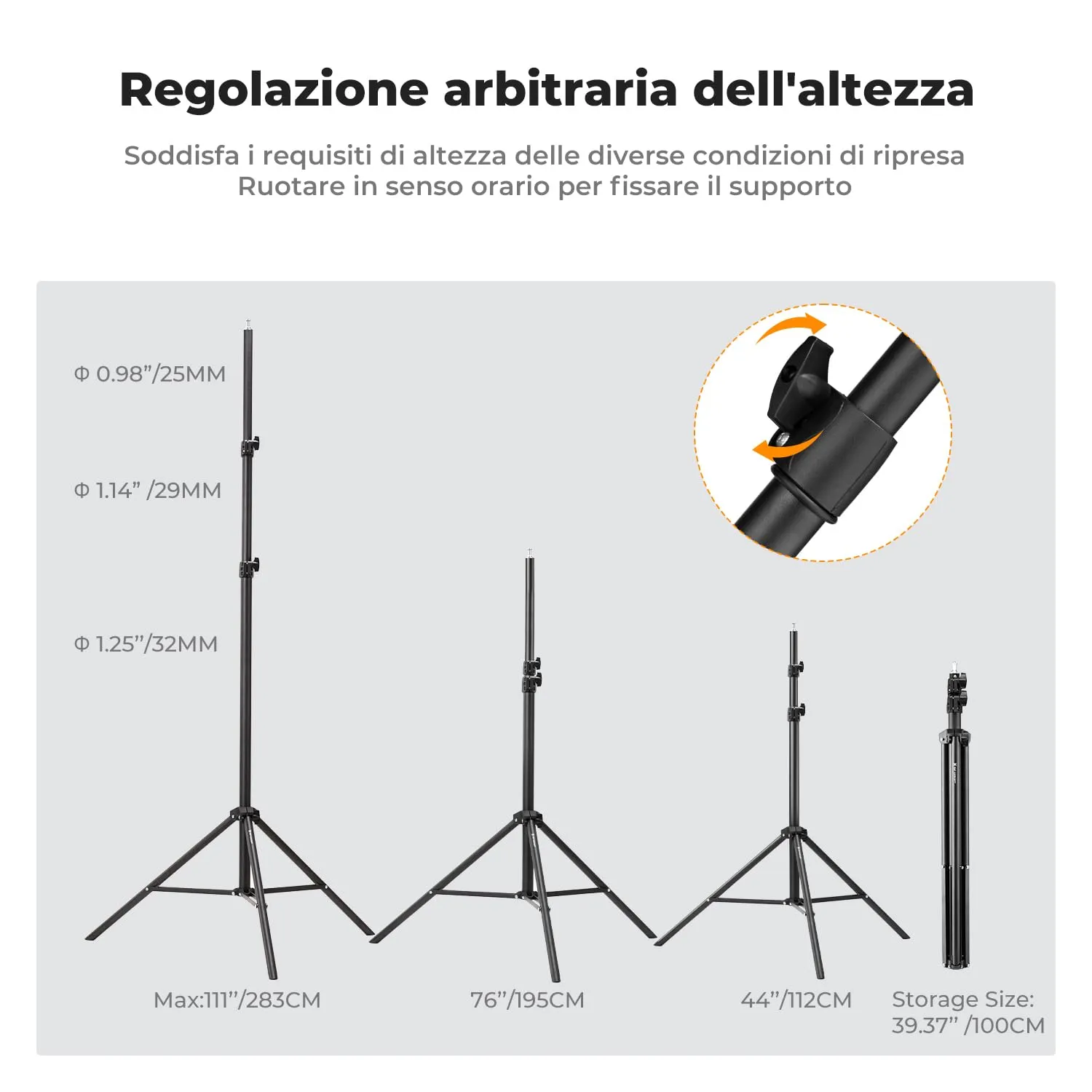 K&F Concept Stativo Luce Treppiede 280cm 1/4" con Custodia