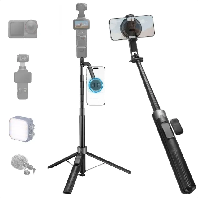 K&F Concept Treppiede Magnetico 3-in-1 Selfie Stick Nero 180cm Bluetooth