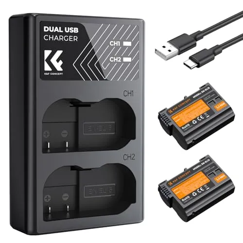 K&F Concept EN-EL15 kit 2 batterie 2100mAh caricatore USB