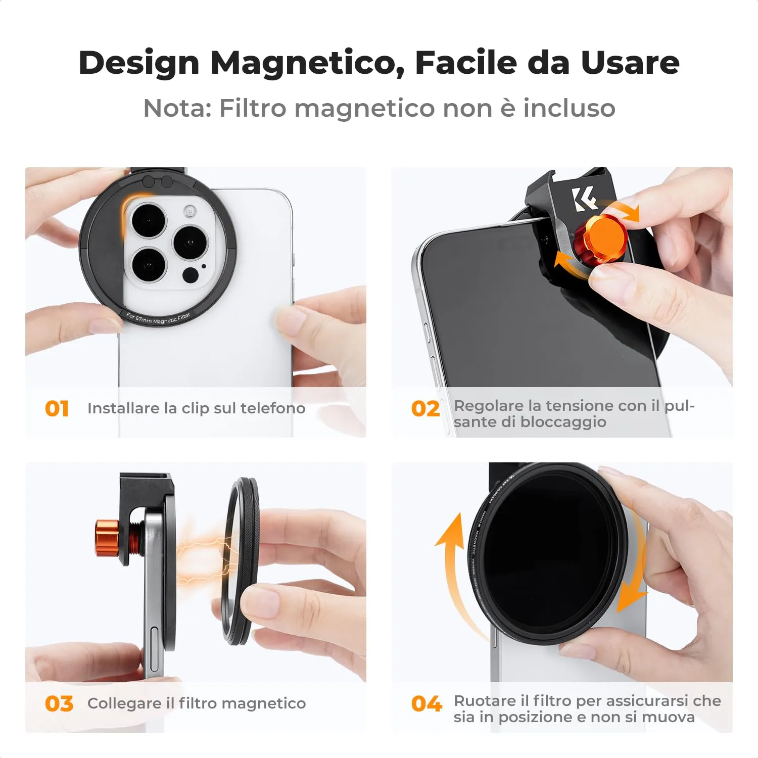 K&F Concept Clip-on magnetico 67mm adattatore smartphone
