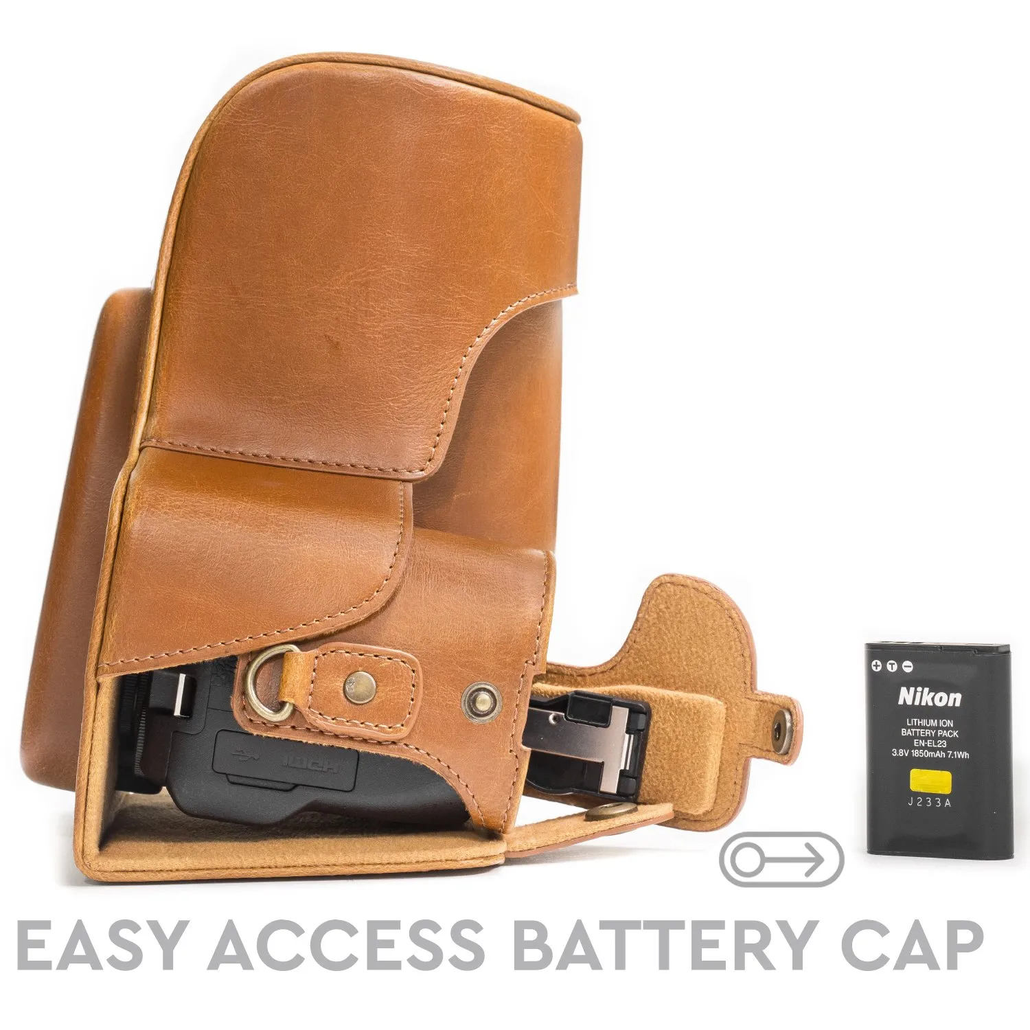 MegaGear Ever Ready custodia pelle Nikon P900 marrone chiaro