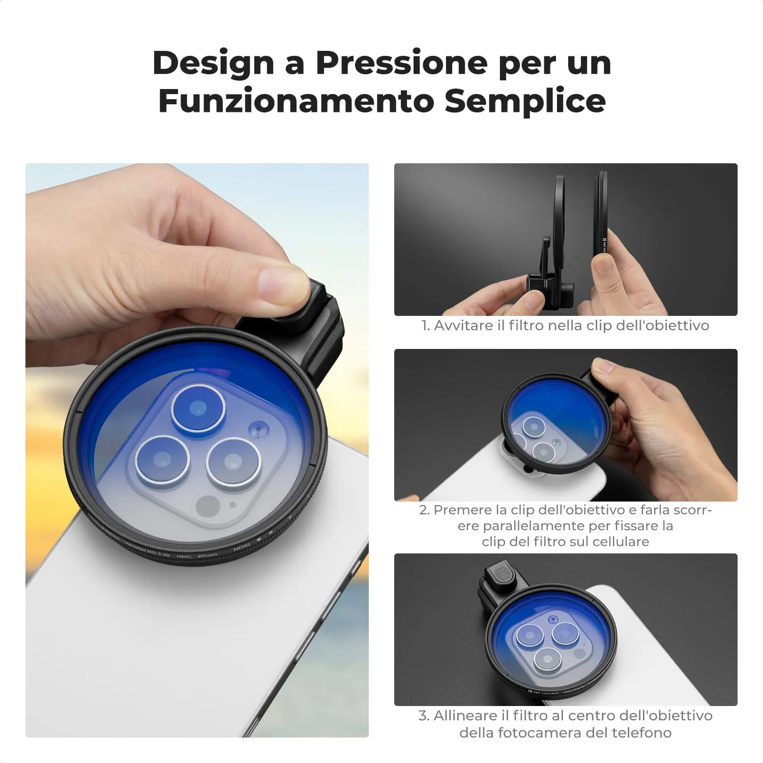 K&F Concept adattatore filtro 67mm telefono press-type