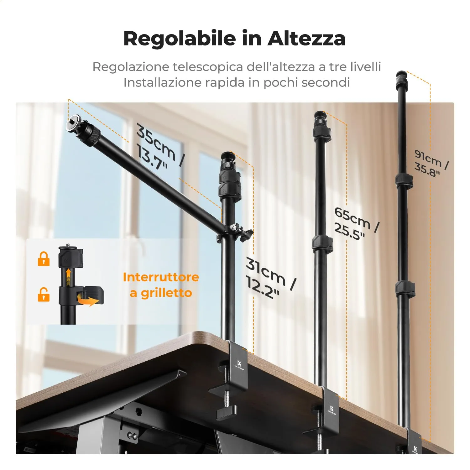 K&F Concept supporto tavolo fotocamera braccio 35 cm alluminio