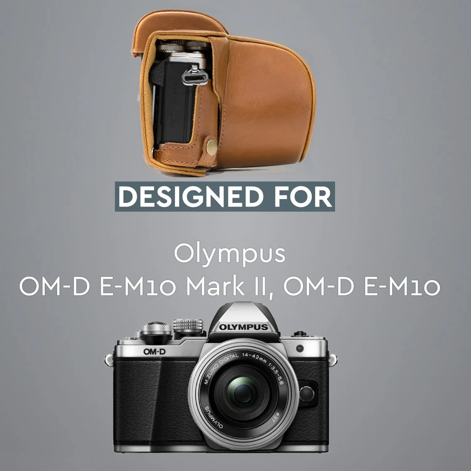 MegaGear MG995 Custodia Pelle Olympus E-M10 Mark II Marrone Chiaro