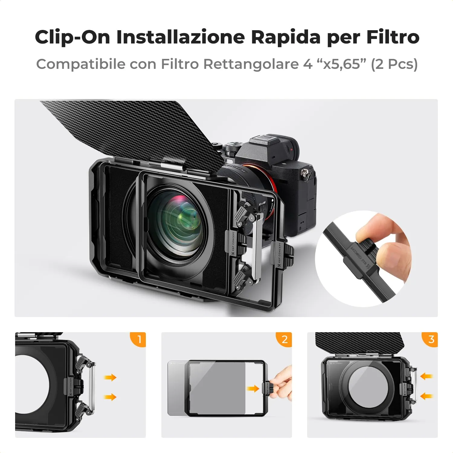 K&F Concept Mini Matte Box carbonio con bandiera superiore