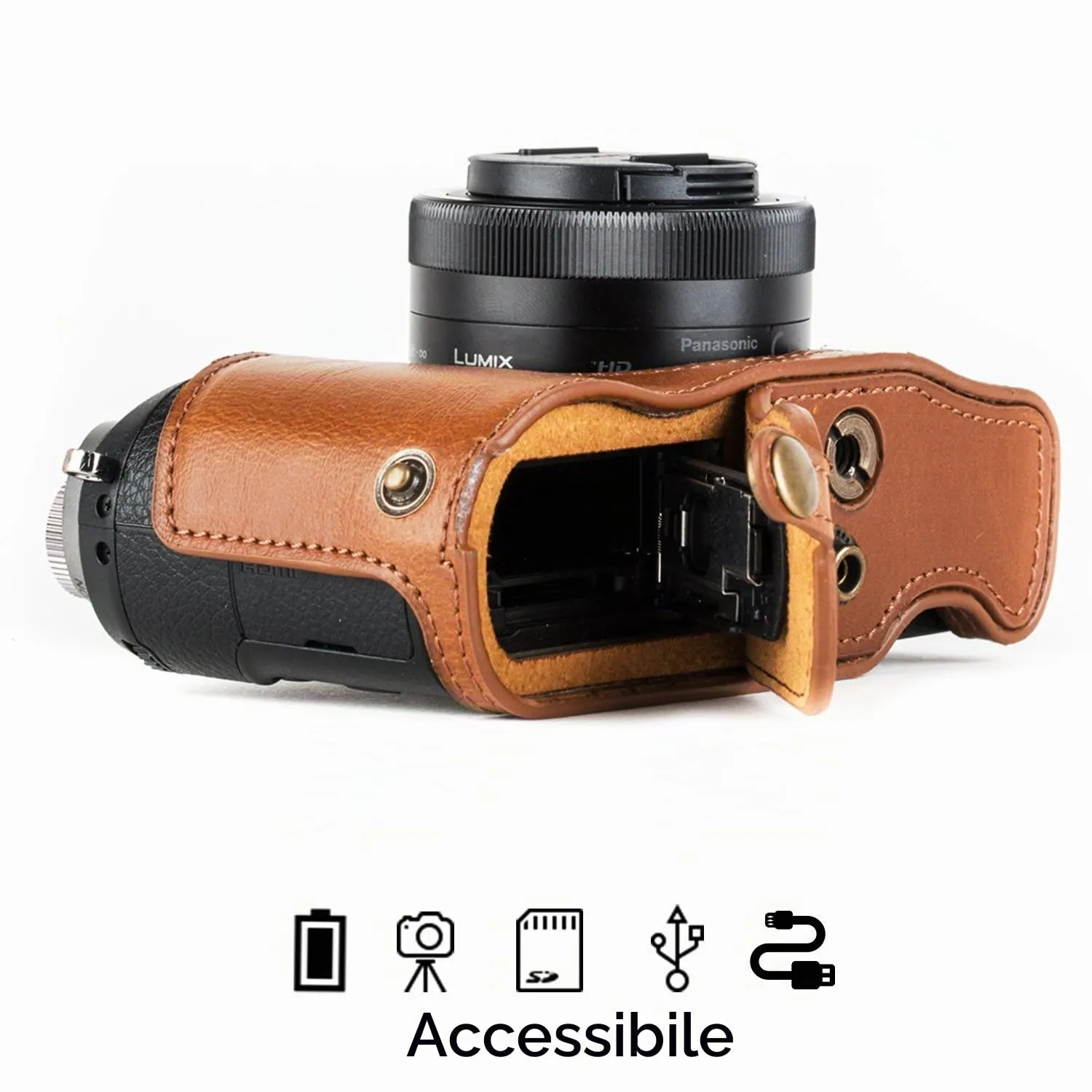 MegaGear MG1302 Custodia Fotocamera Panasonic GX85 Beige Ecopelle