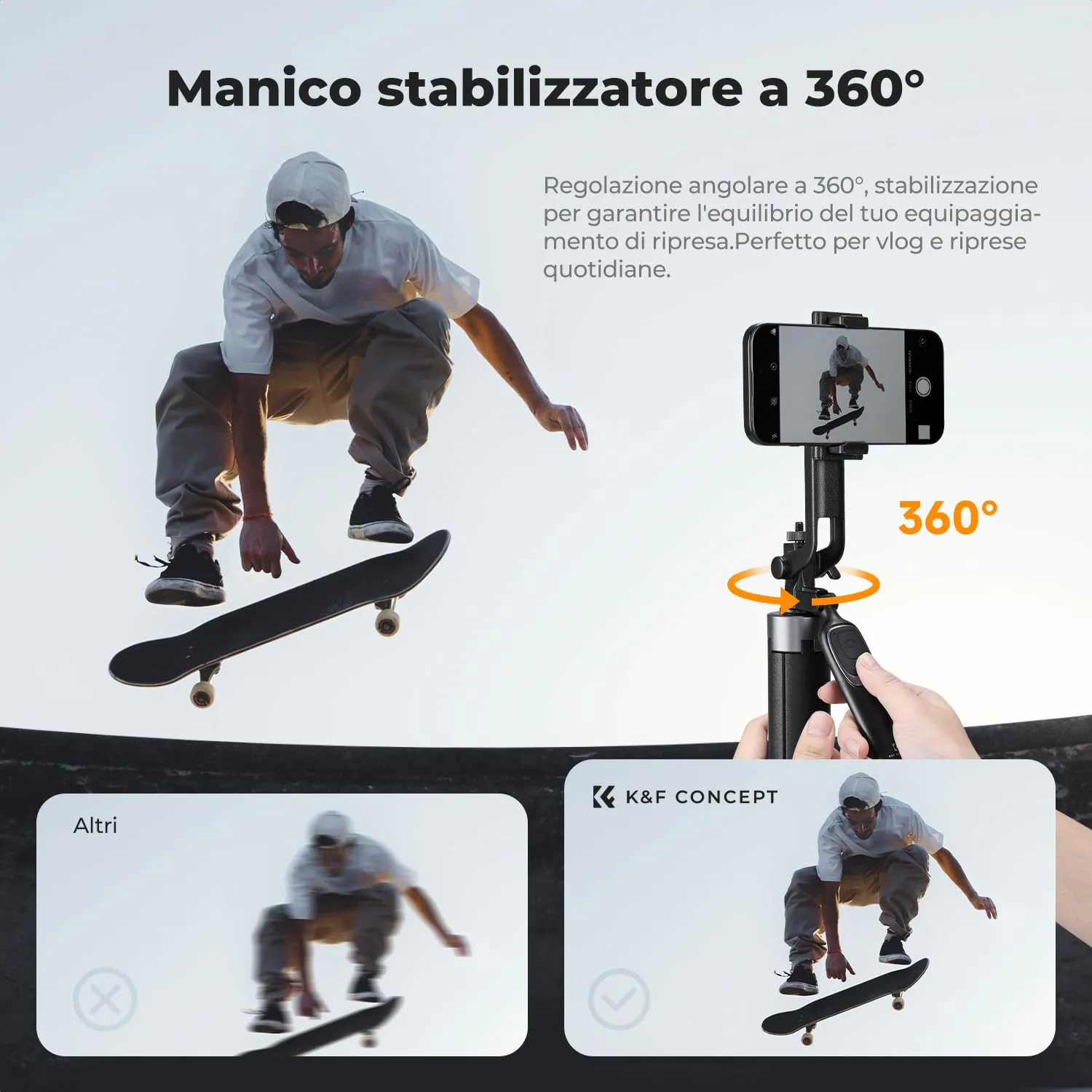 K&F Concept 177cm treppiede cellulare selfie stick bluetooth