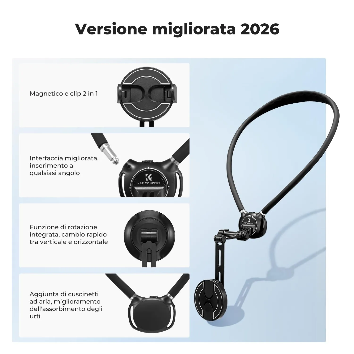 K&F Concept Supporto Collo Telefono Magnetico Nero POV