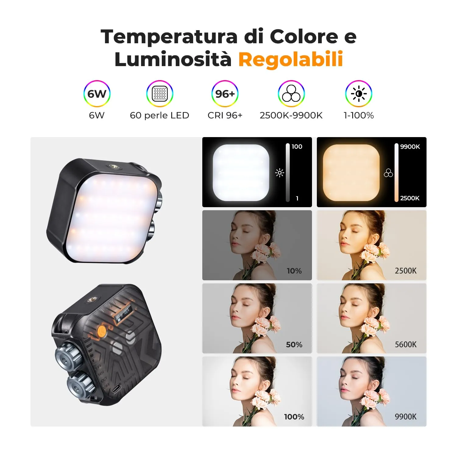 K&F Concept L01 luce video RGB 2500-9900K nera