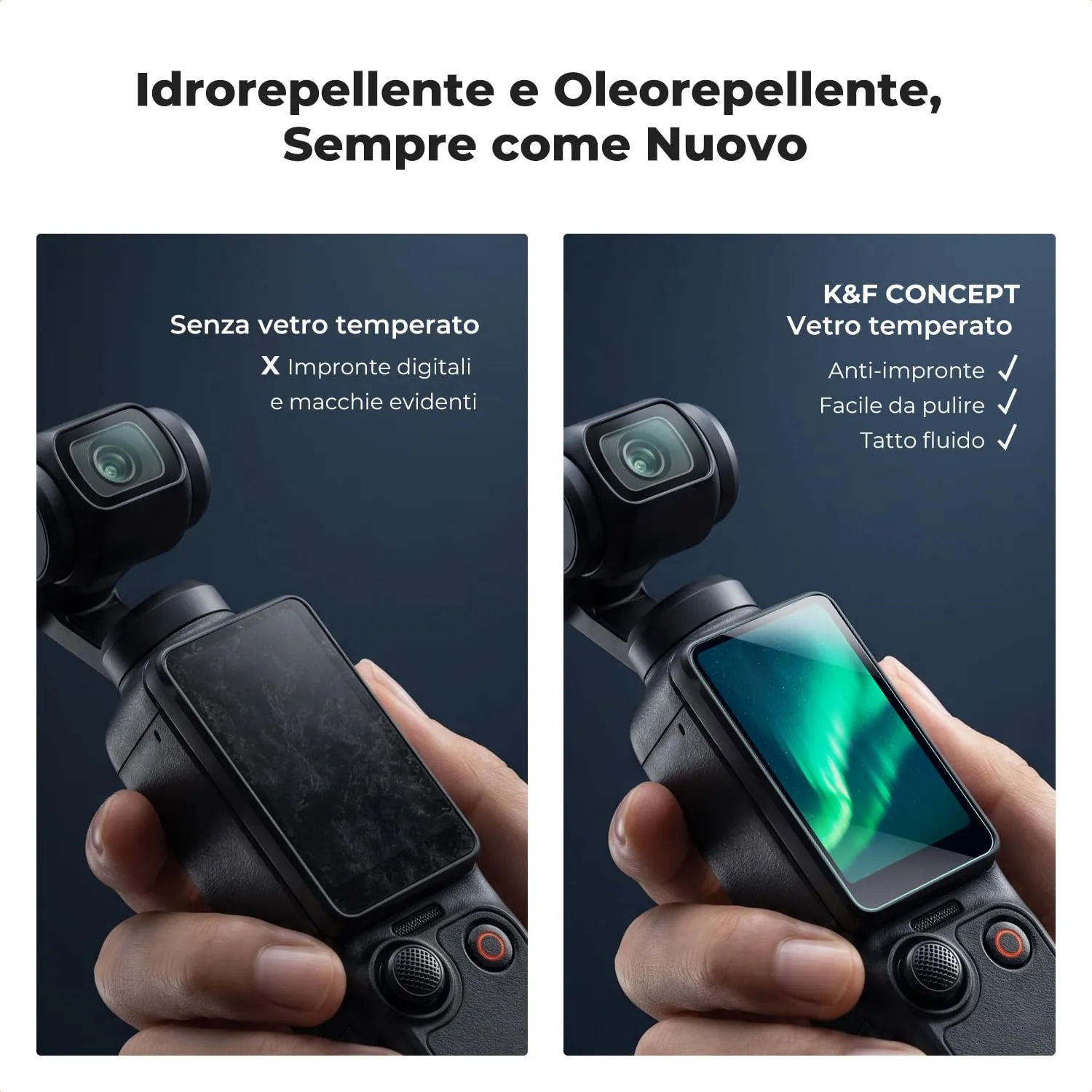 K&F Concept vetro temperato DJI Pocket 3 set 2 pezzi 9H