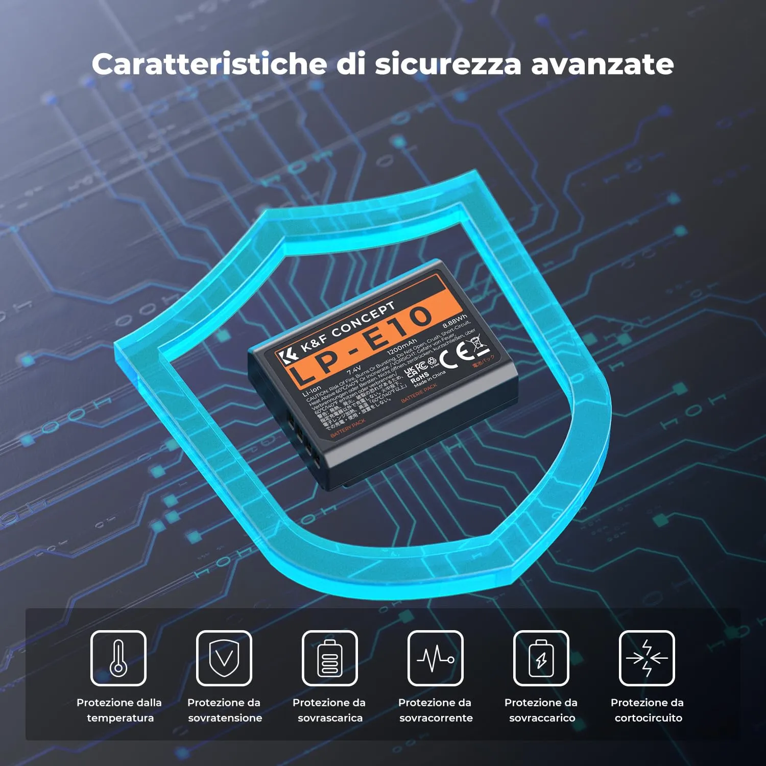 K&F Concept LP-E10 Batterie 1200mAh Kit 3+Caricatore LCD