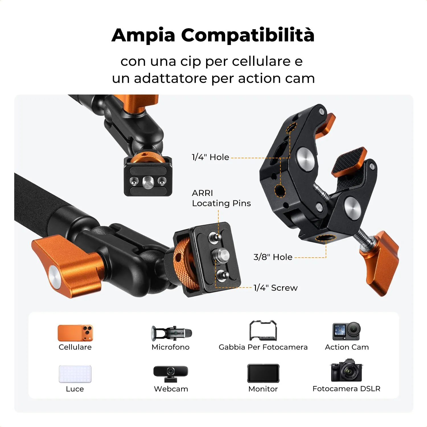 K&F Concept Braccio Magico 22" Kit Super Clamp Telefono Action Cam