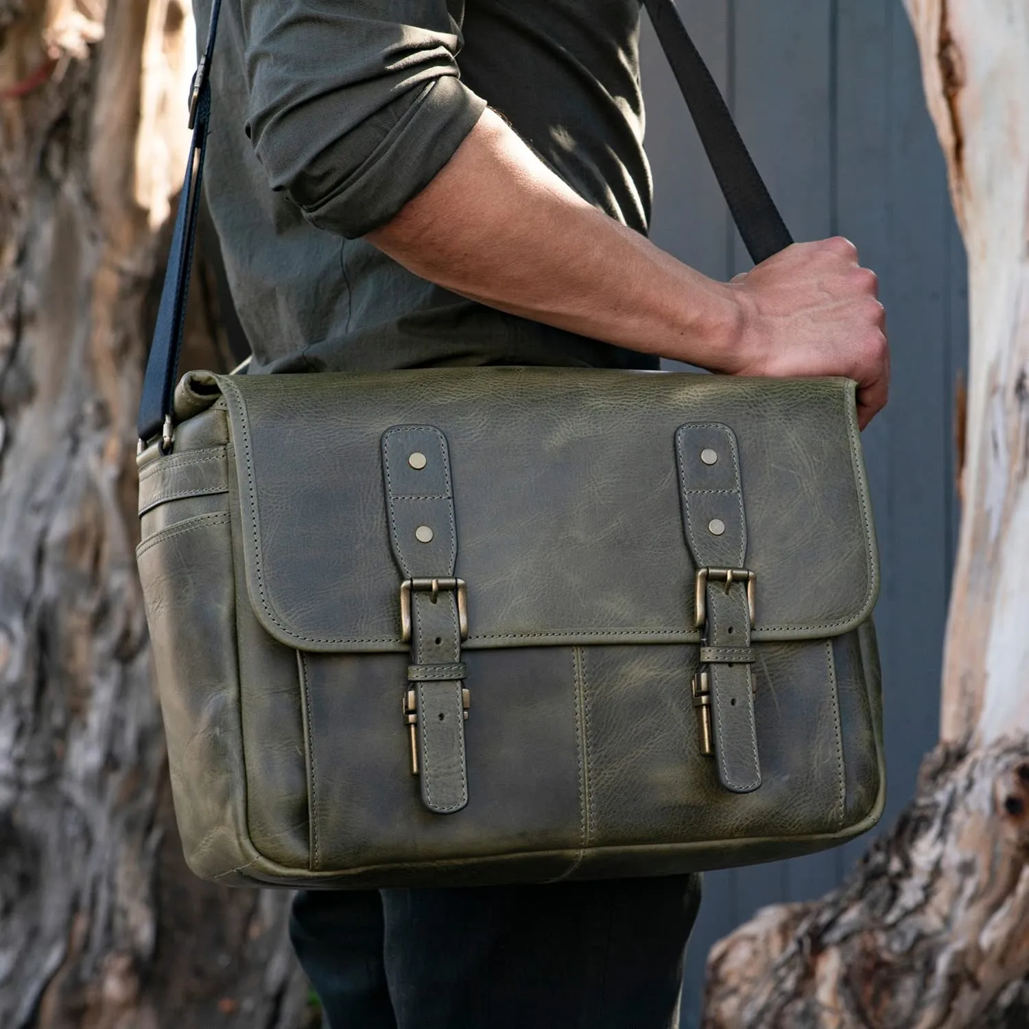 MegaGear Borsa messenger pelle uomo oliva laptop 13 pollici