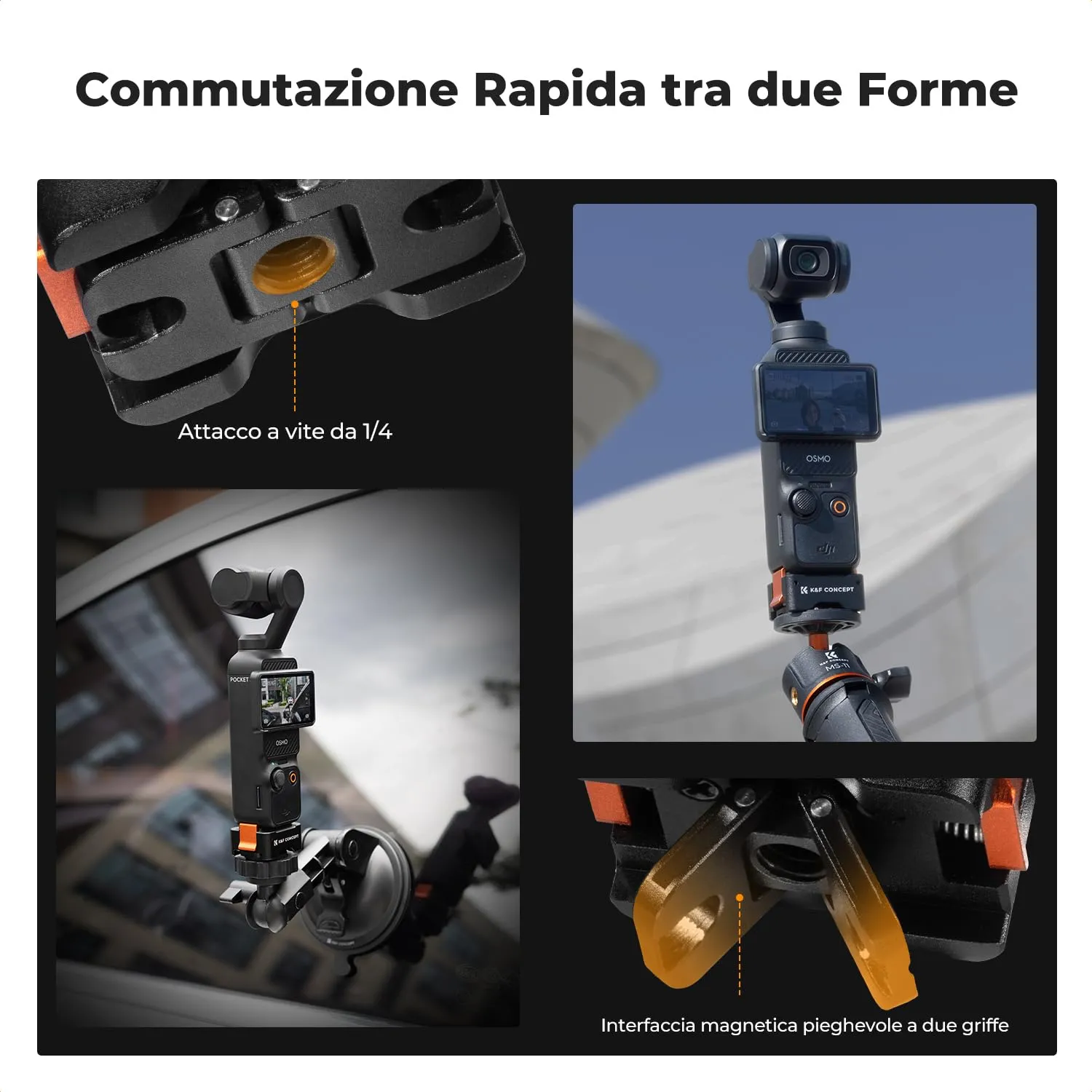 K&F Concept Supporto Pocket 3 Sgancio Rapido 2 Pezzi Arca
