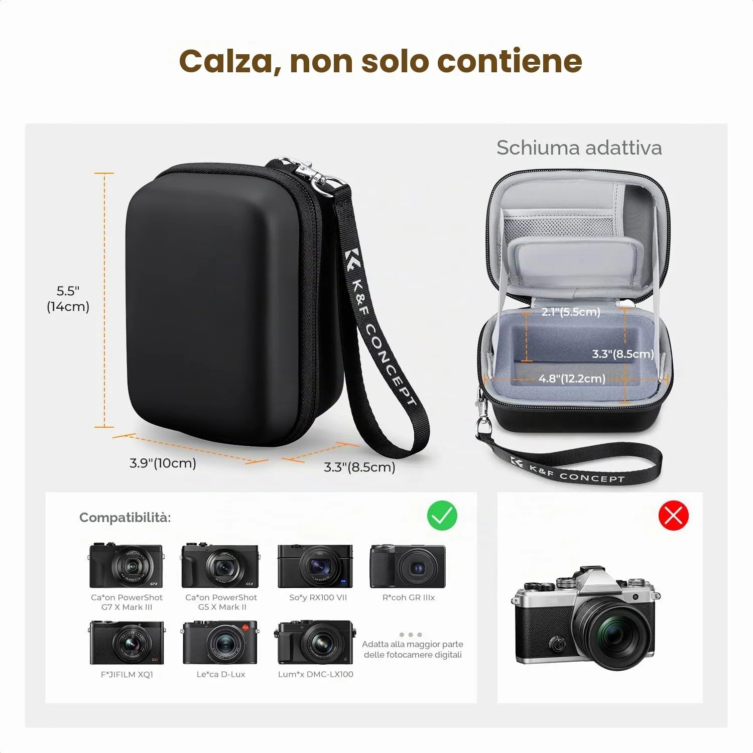 K&F Concept Custodia Fotocamera M Nero Compatta EVA