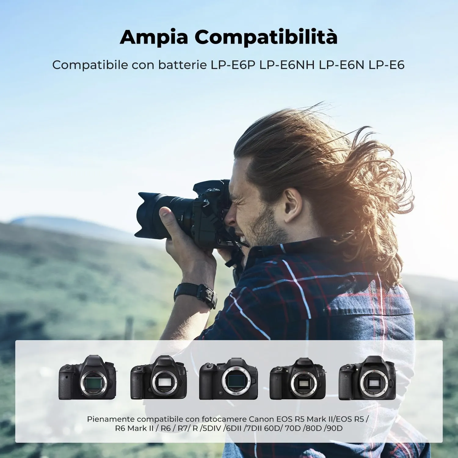 K&F Concept kit 3 batterie LP-E6P 2400mAh + caricabatterie Canon