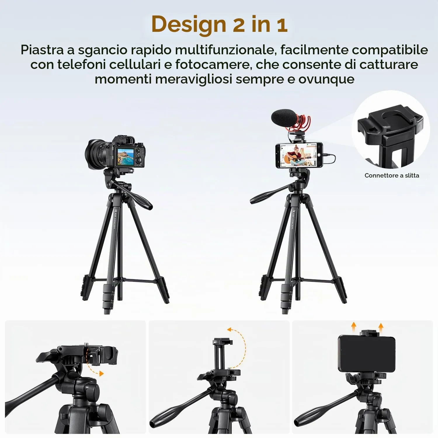 K&F Concept treppiede smartphone 152cm telecomando leggero
