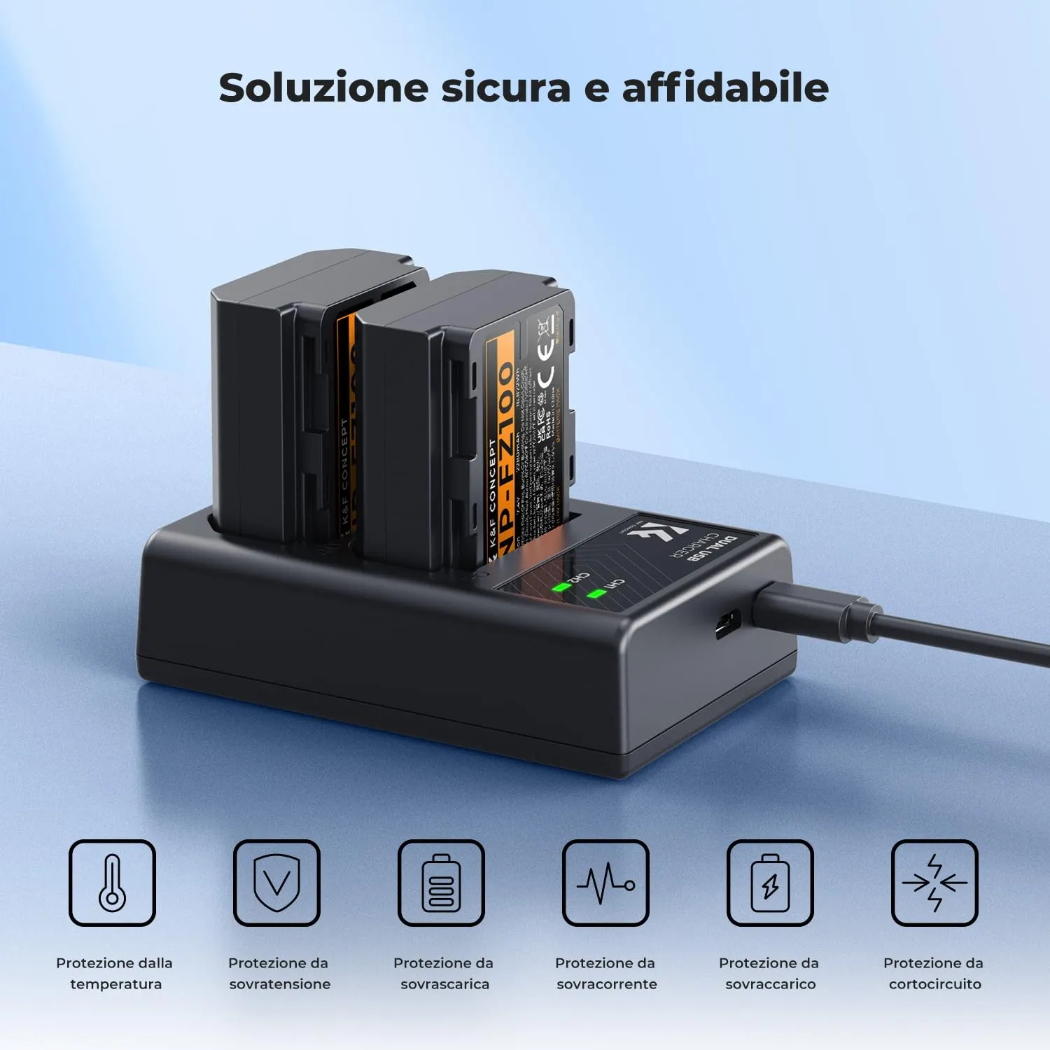K&F Concept NP-FZ100 Batteria Doppia con Caricatore USB 2 Slot