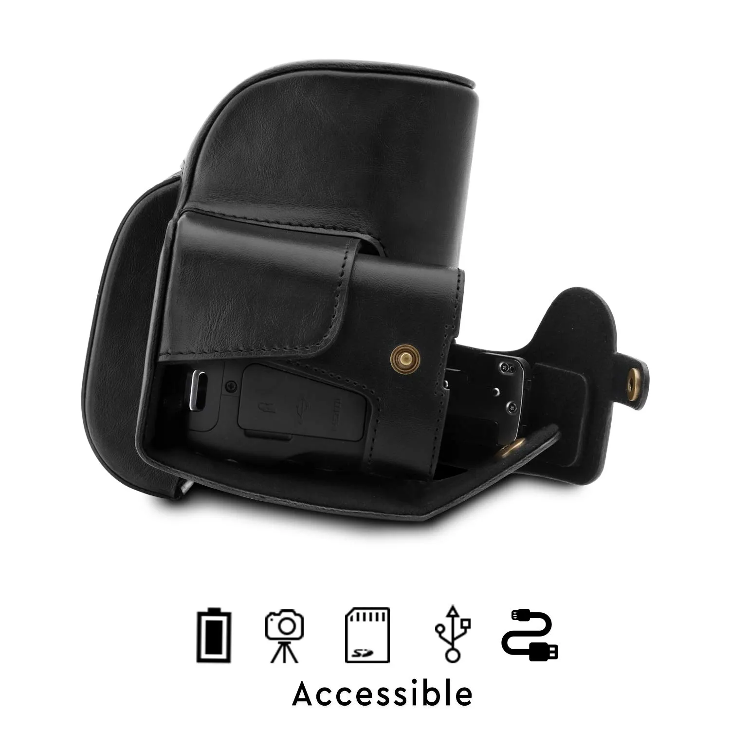 MegaGear Custodia Finta Pelle Canon SX70 HS Nero ever ready