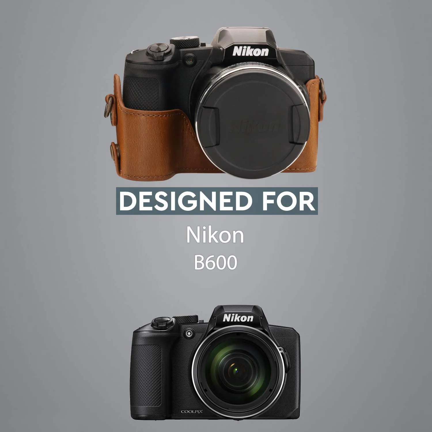 MegaGear custodia Nikon Coolpix B600 marrone chiaro ecopelle