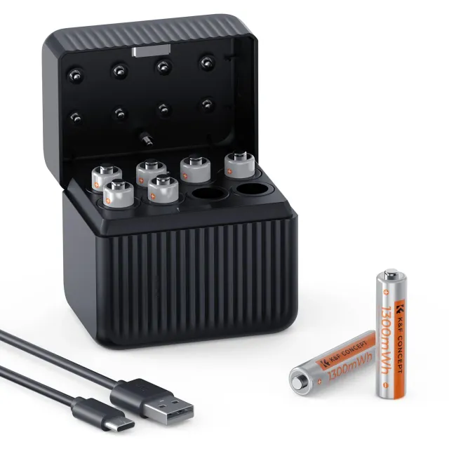 K&F Concept batterie AAA litio ricaricabili box 8 slot Type-C