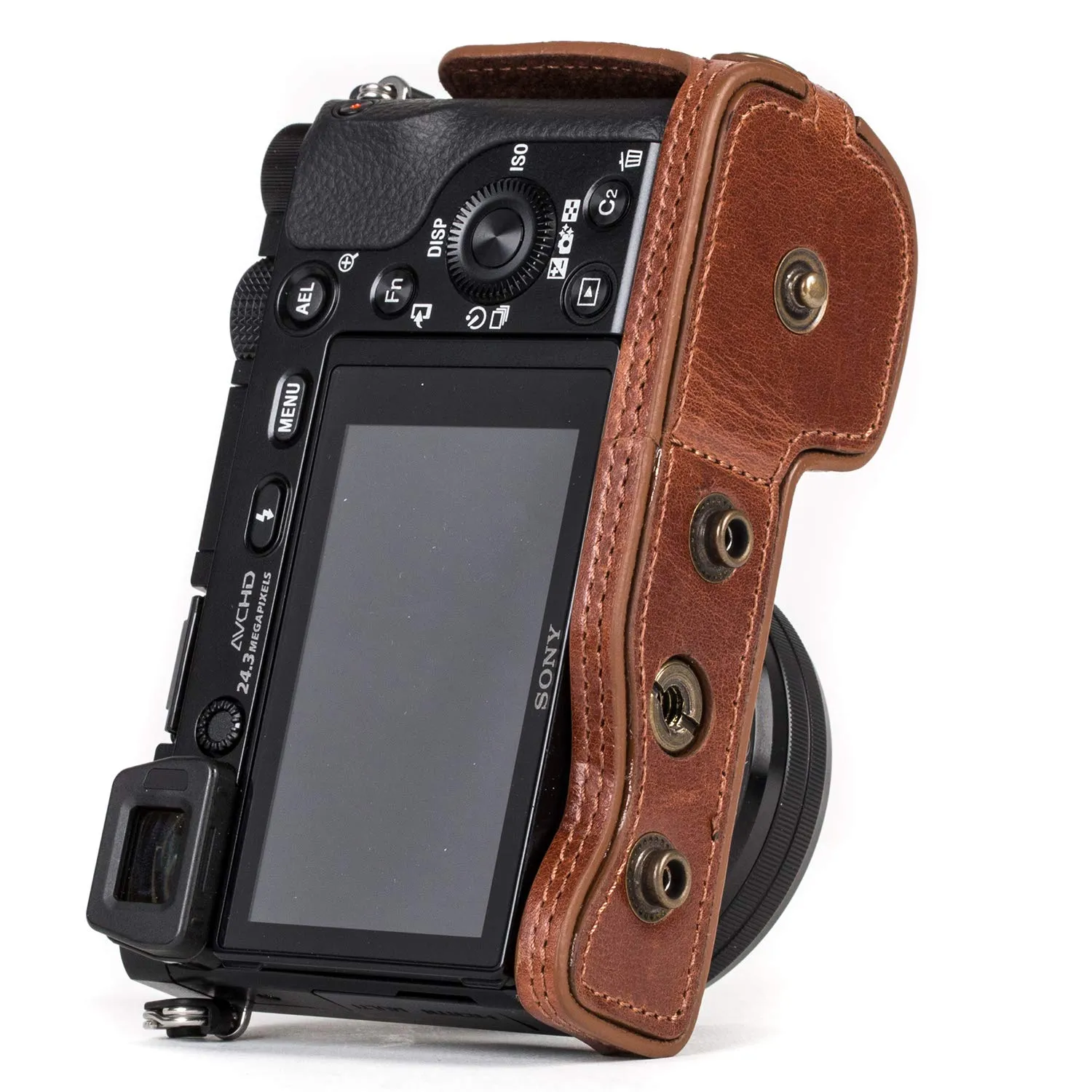 MegaGear Custodia Pelle Sony A6000 A6300 16-50mm Marrone Scuro