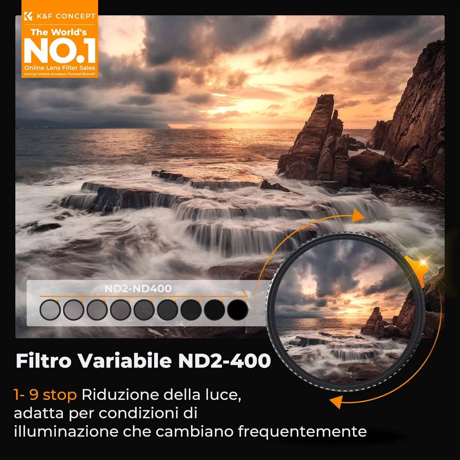 K&F Concept Nano-Xcel ND2-400 filtro variabile 82mm nano