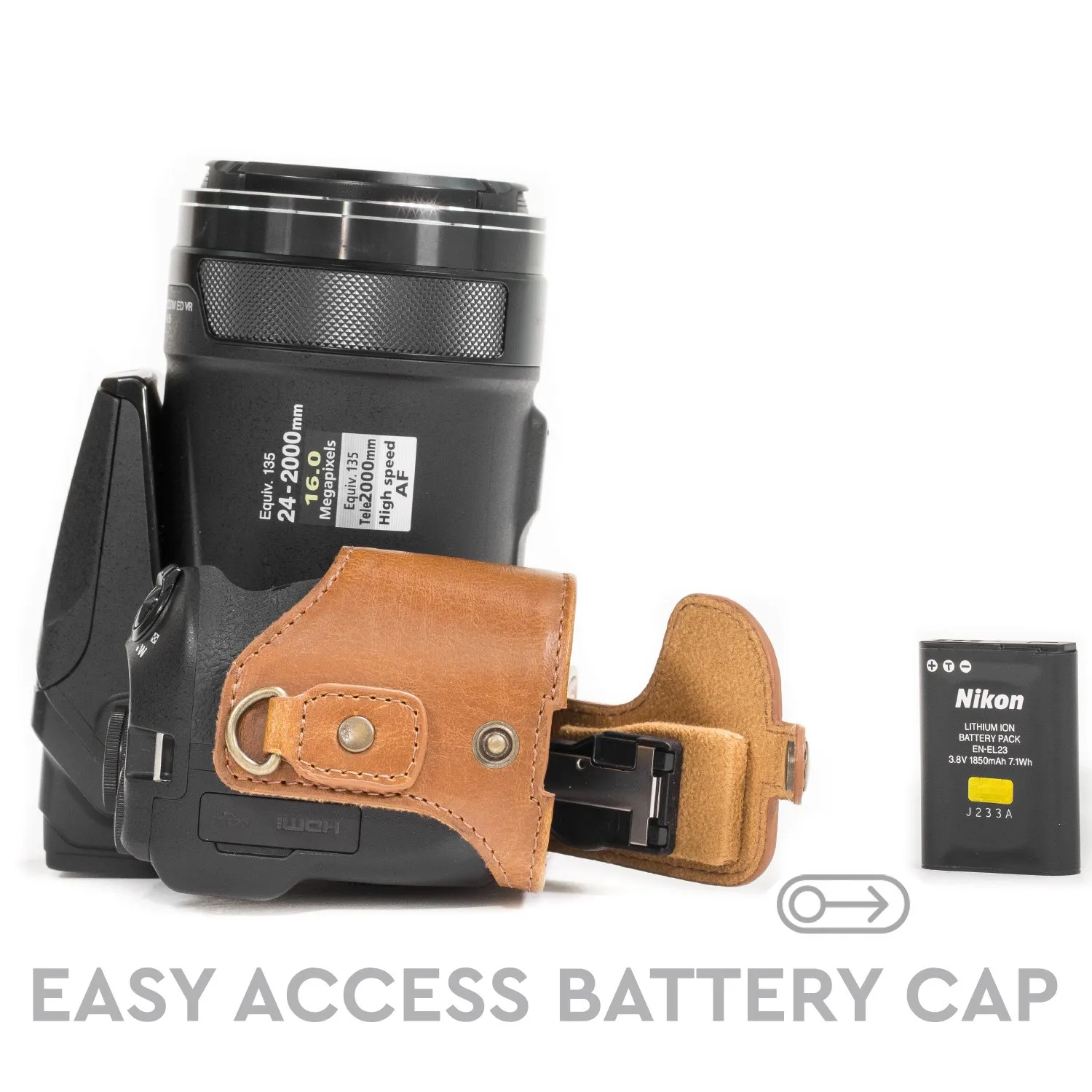 MegaGear Ever Ready custodia pelle Nikon P900 marrone chiaro