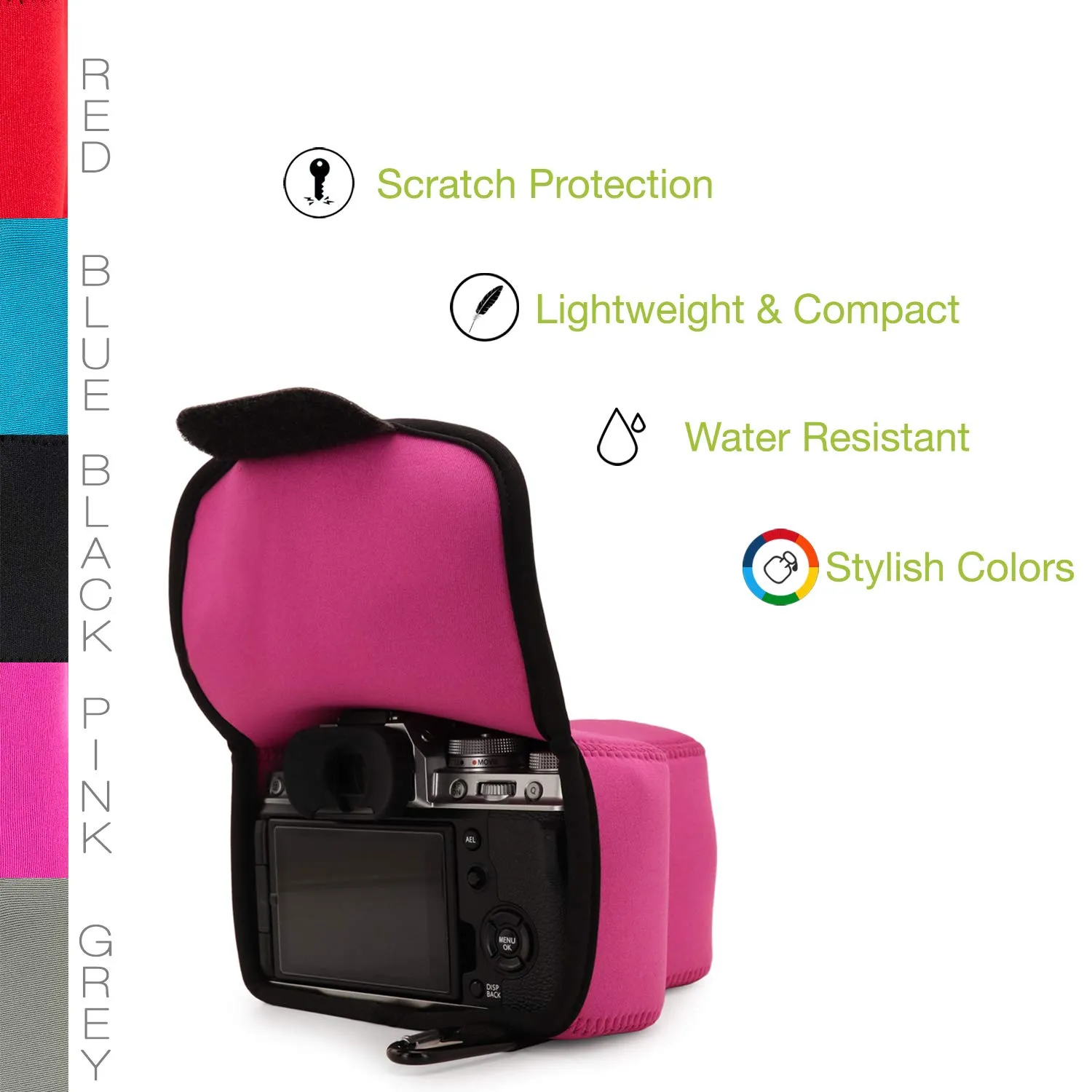 MegaGear MG1920 custodia neoprene Fujifilm X-T4 rosa acceso