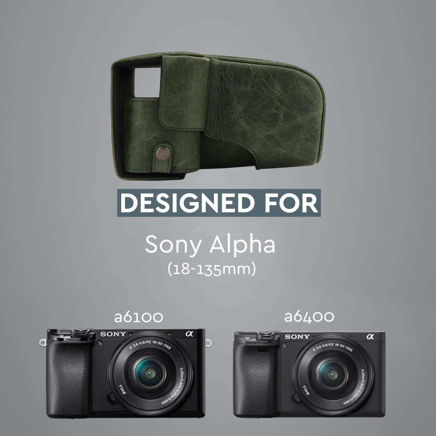 MegaGear A6100 A6400 custodia vera pelle 18-135mm verde