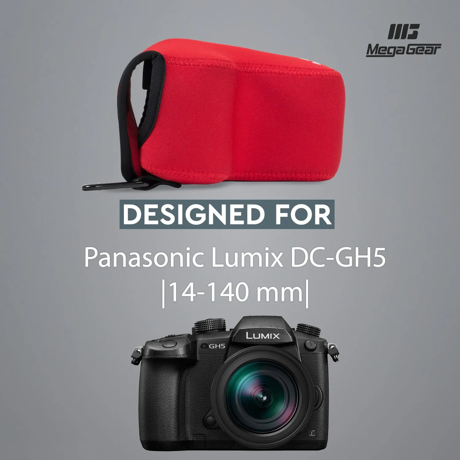 MegaGear Panasonic GH5 custodia neoprene 14-140mm legs