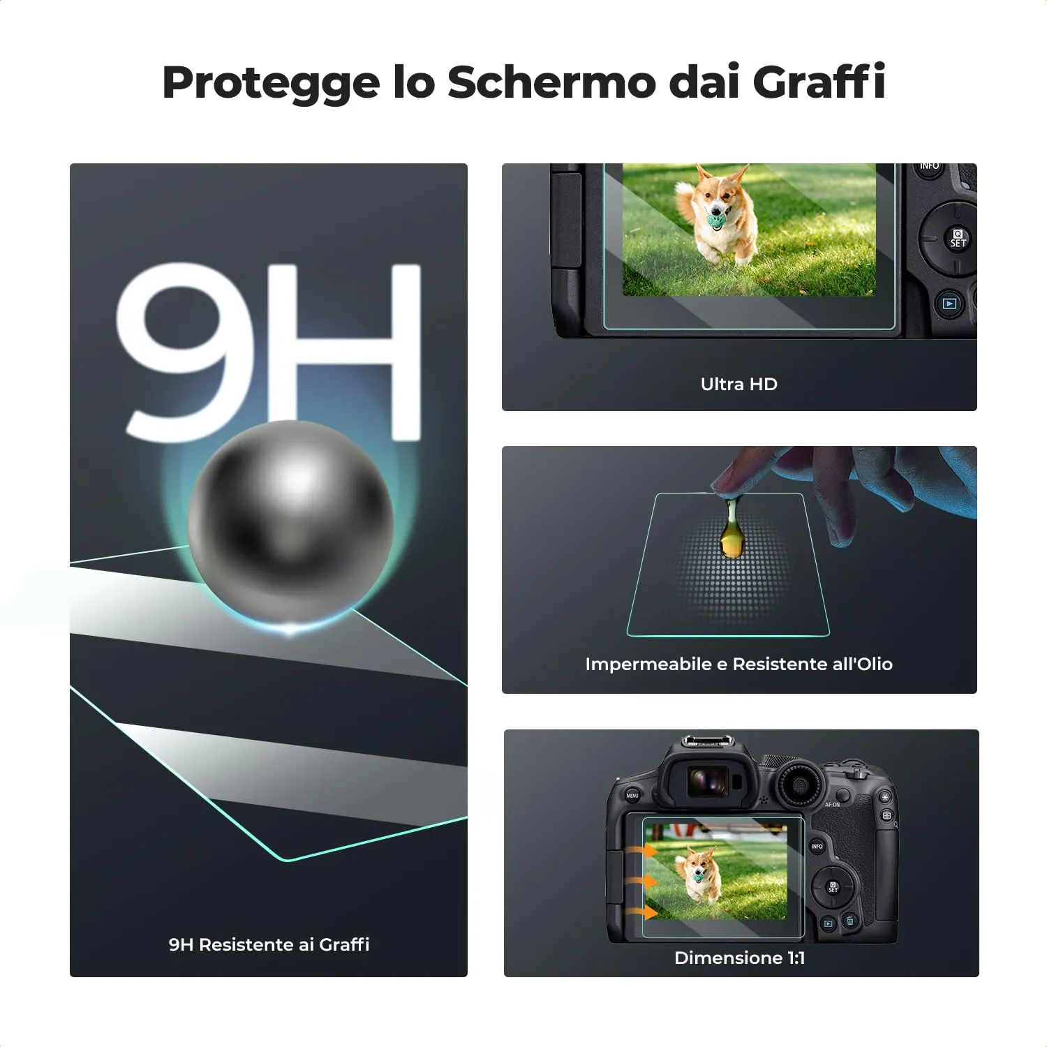 K&F Concept Pellicola Vetro Canon R6 R7 3 Pezzi 9H