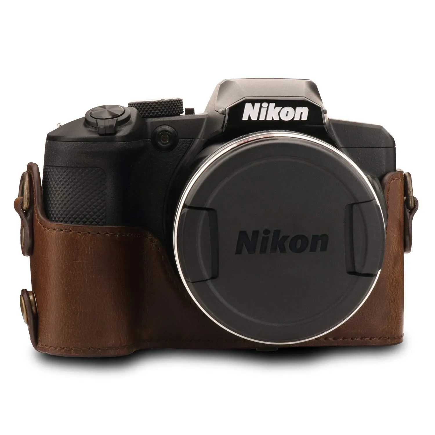 MegaGear custodia Nikon Coolpix B600 ecopelle marrone scuro