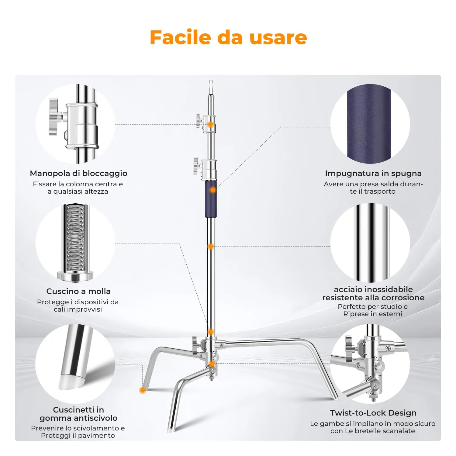 K&F Concept C Stand 330cm stativo acciaio 20kg