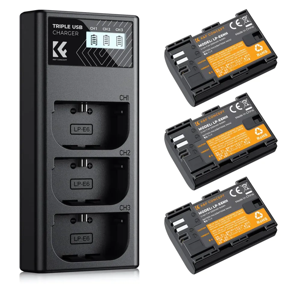 K&F Concept LP-E6NH kit 3 batterie + caricabatterie