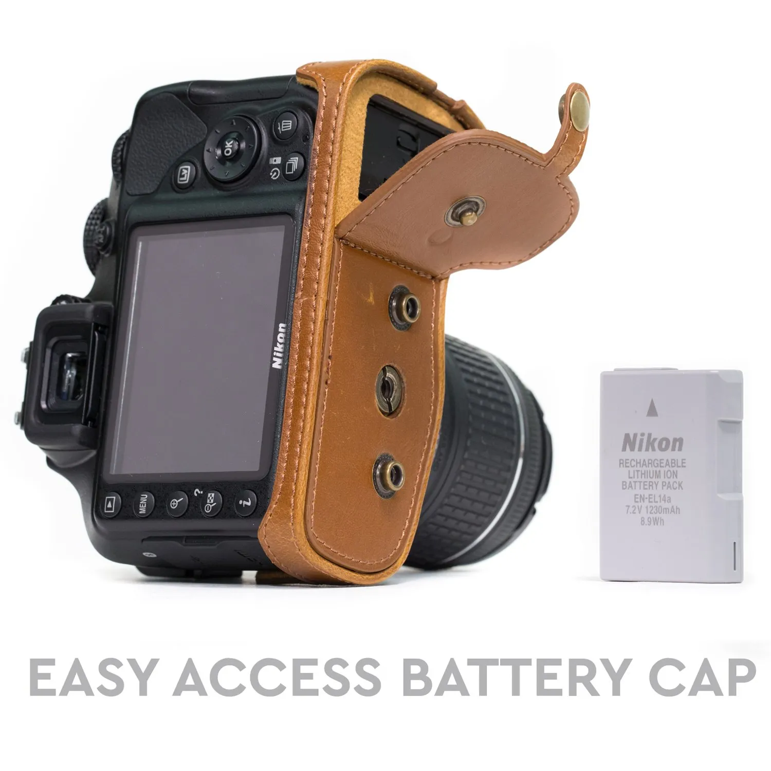 MegaGear MG858 custodia ecopelle marrone chiaro per Nikon D3400
