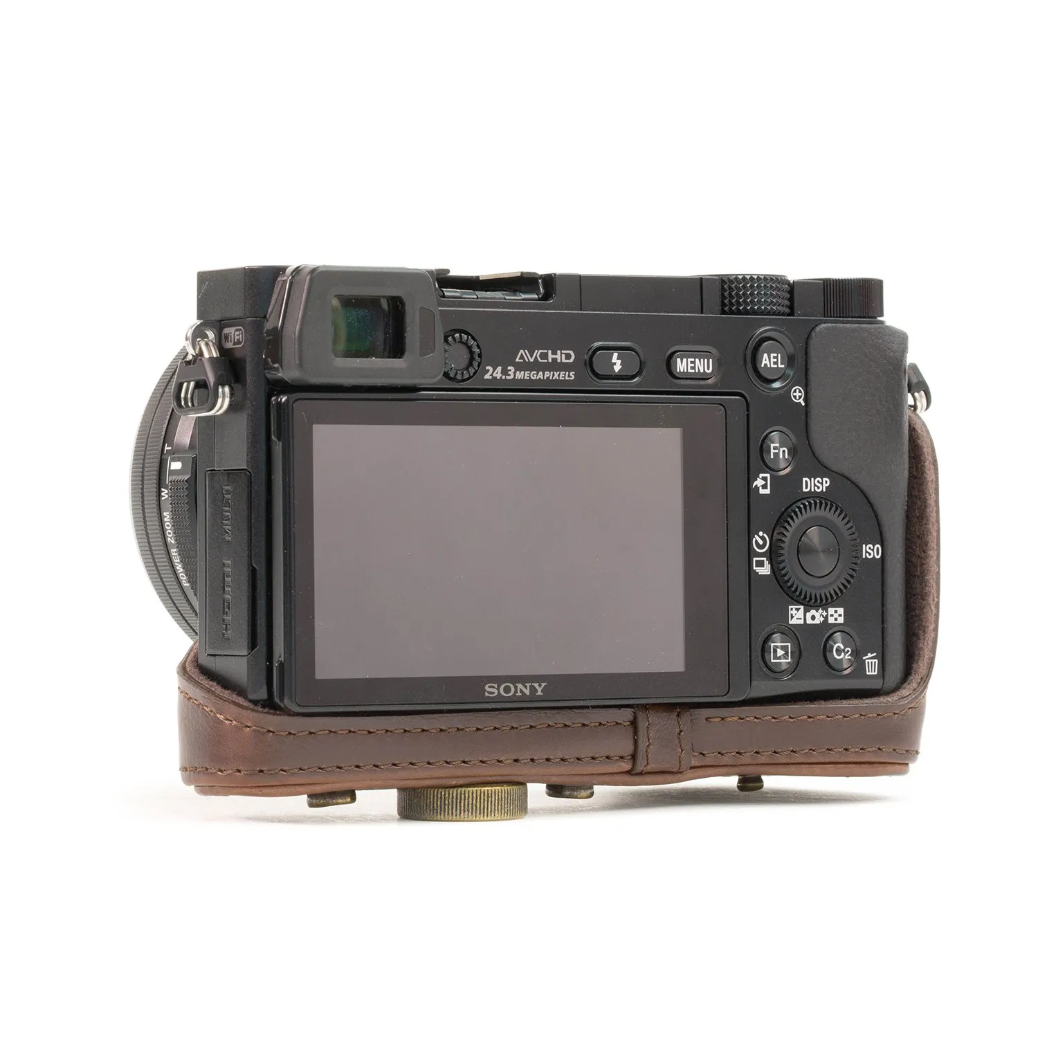 MegaGear Custodia Pelle Marrone Scuro per Sony A5000 A5100 16-50mm