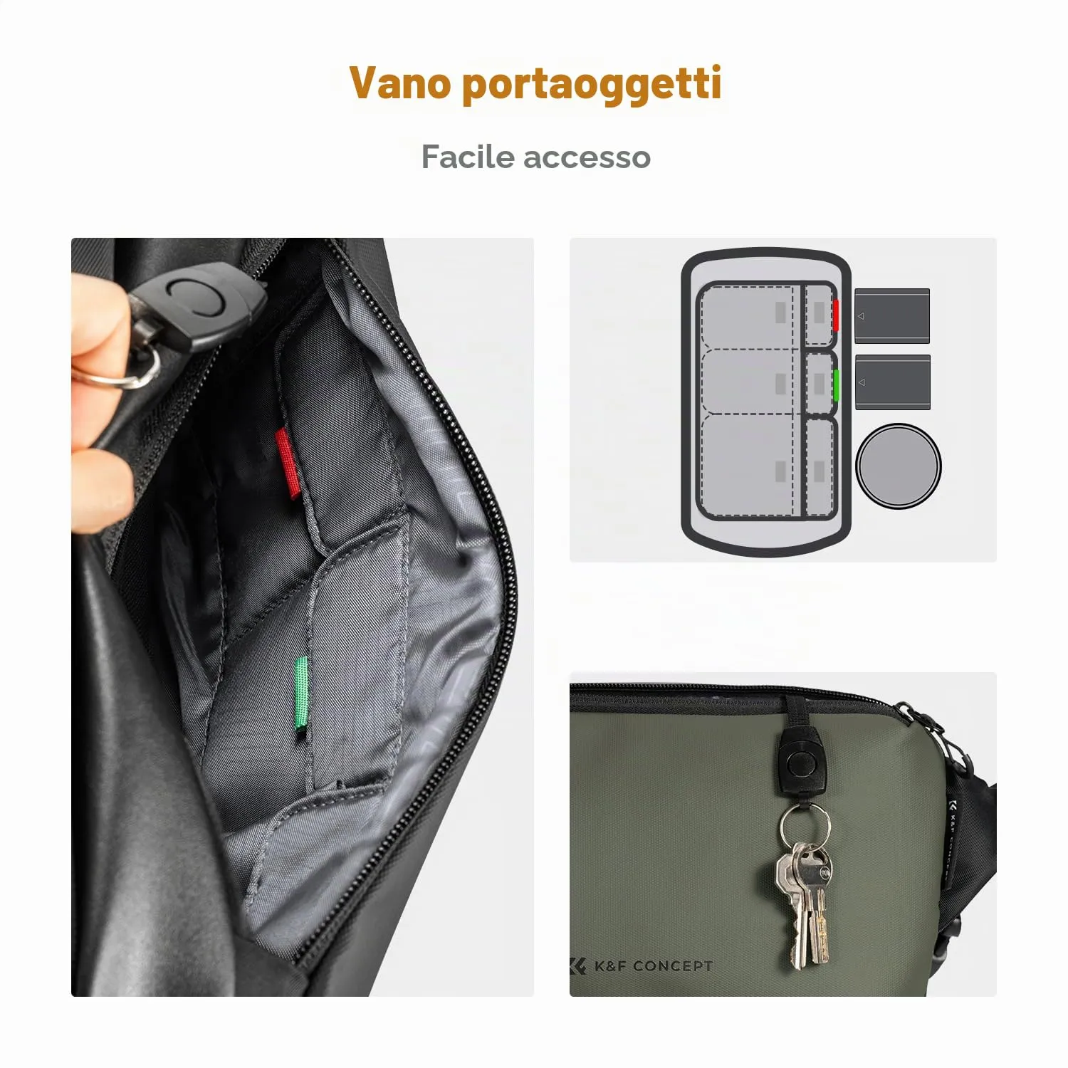 K&F Concept Borsa Tracolla Fotocamera M Verde Nero Impermeabile