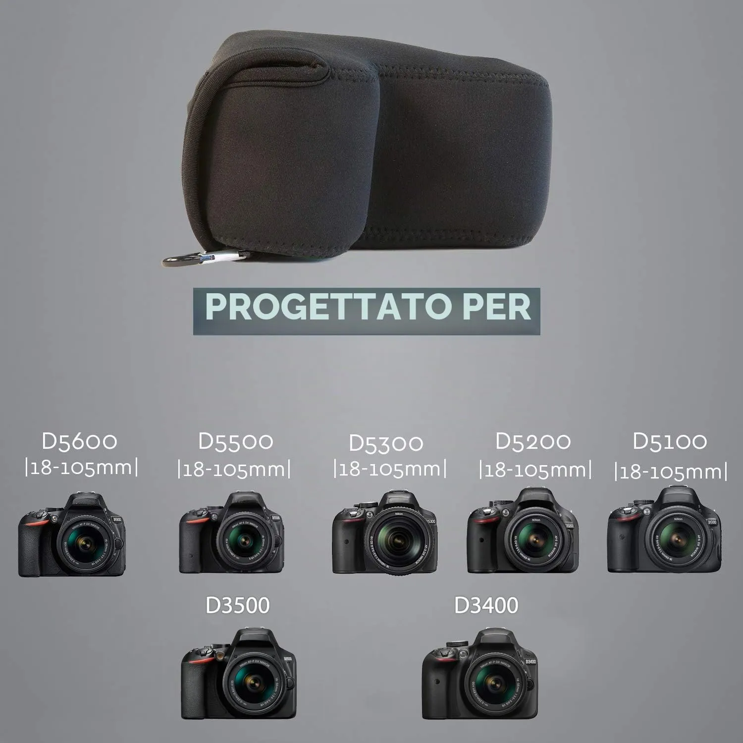 MegaGear custodia neoprene Nikon D3500 18-105mm