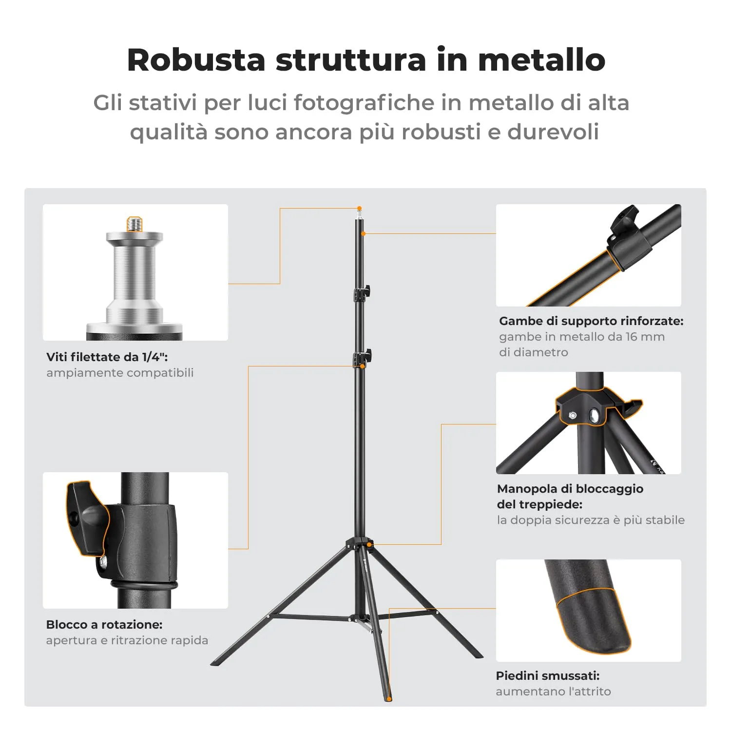 K&F Concept Stativo Luce Treppiede 280cm 1/4" con Custodia