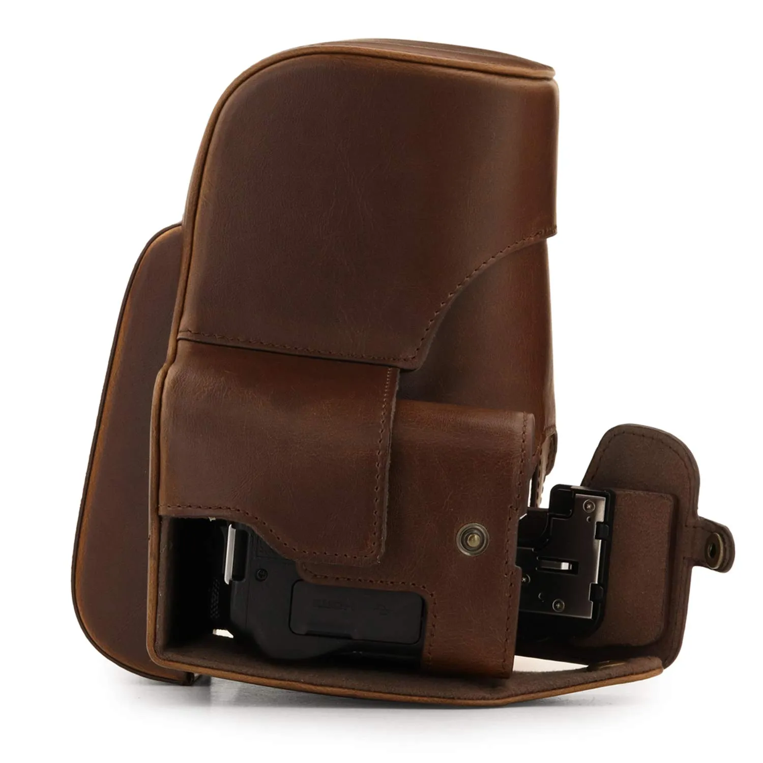 MegaGear Custodia Pelle Nikon Coolpix P950 Marrone Scuro ever ready