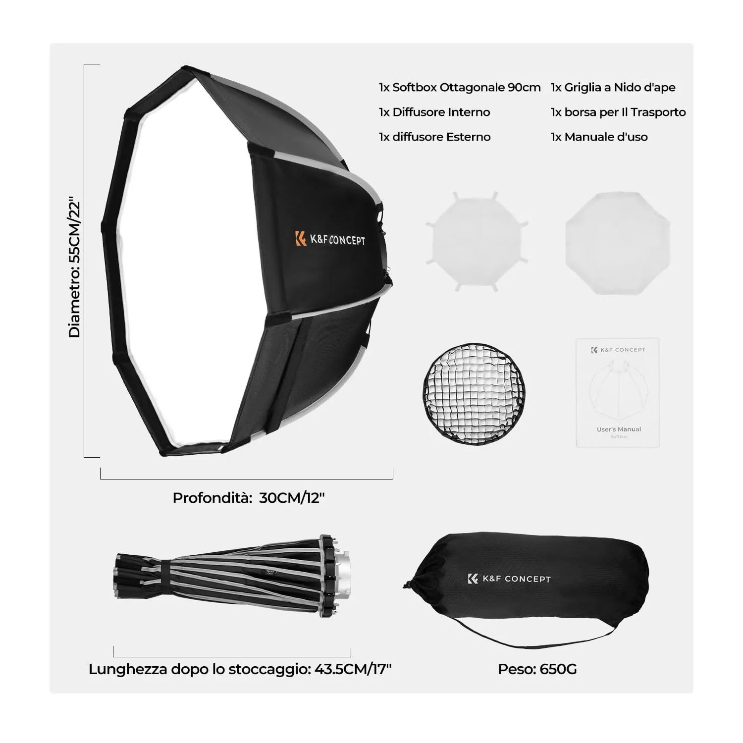 Concept Softbox Parabolico 55cm Bowens con Griglia