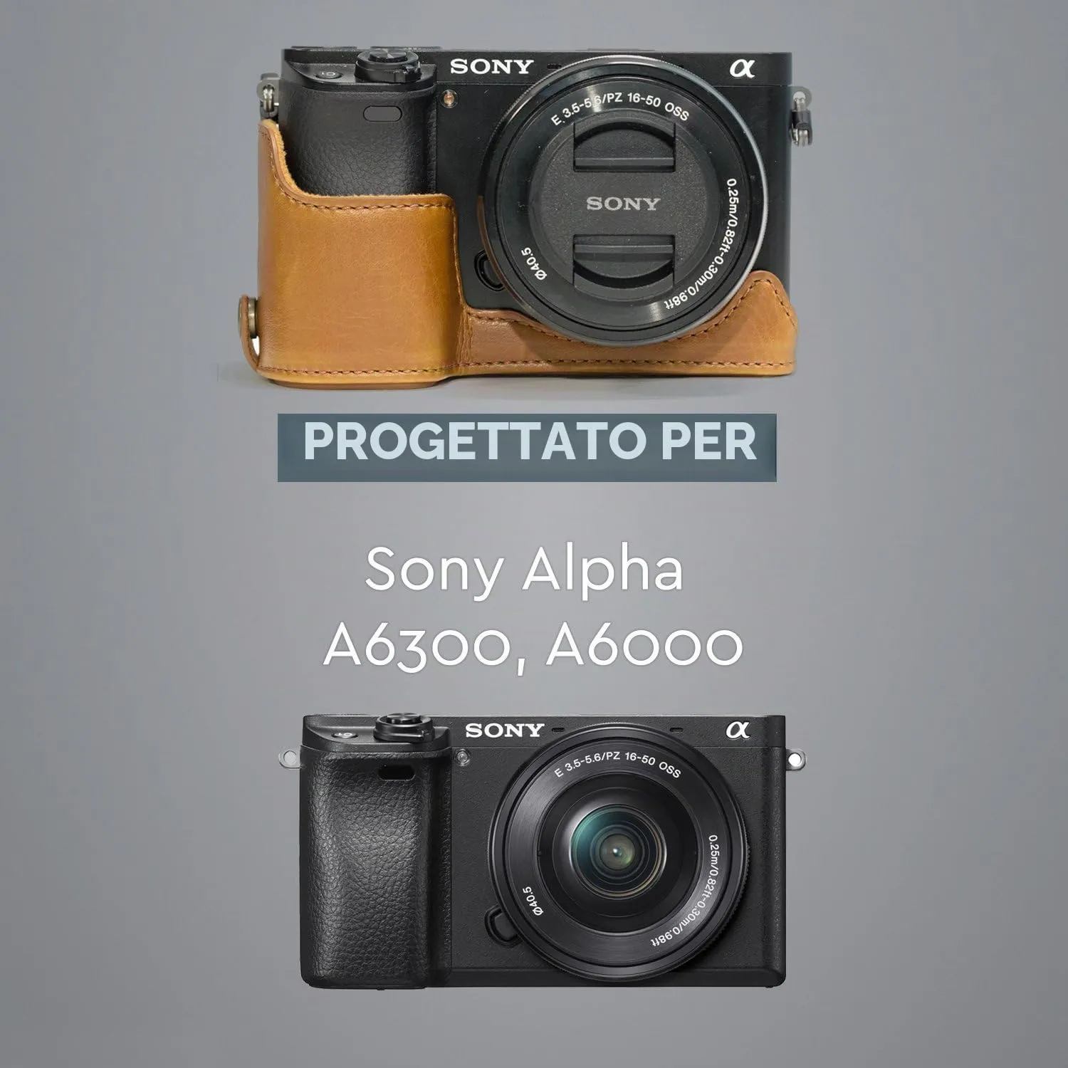 MegaGear MG962 Mezza Custodia Pelle Sony A6000/A6300 Chiaro