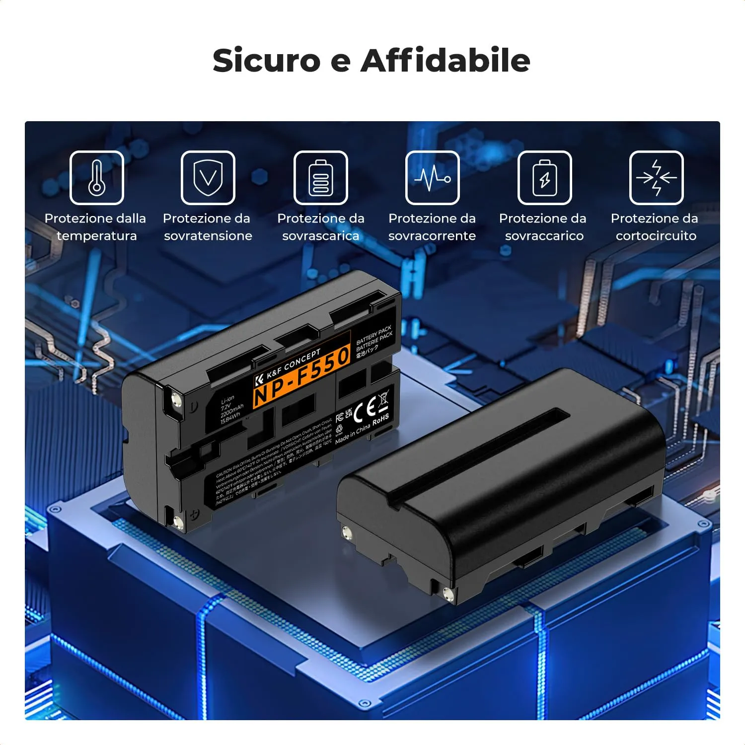 K&F Concept NP-F550 batterie 2x 2200mAh + caricatore