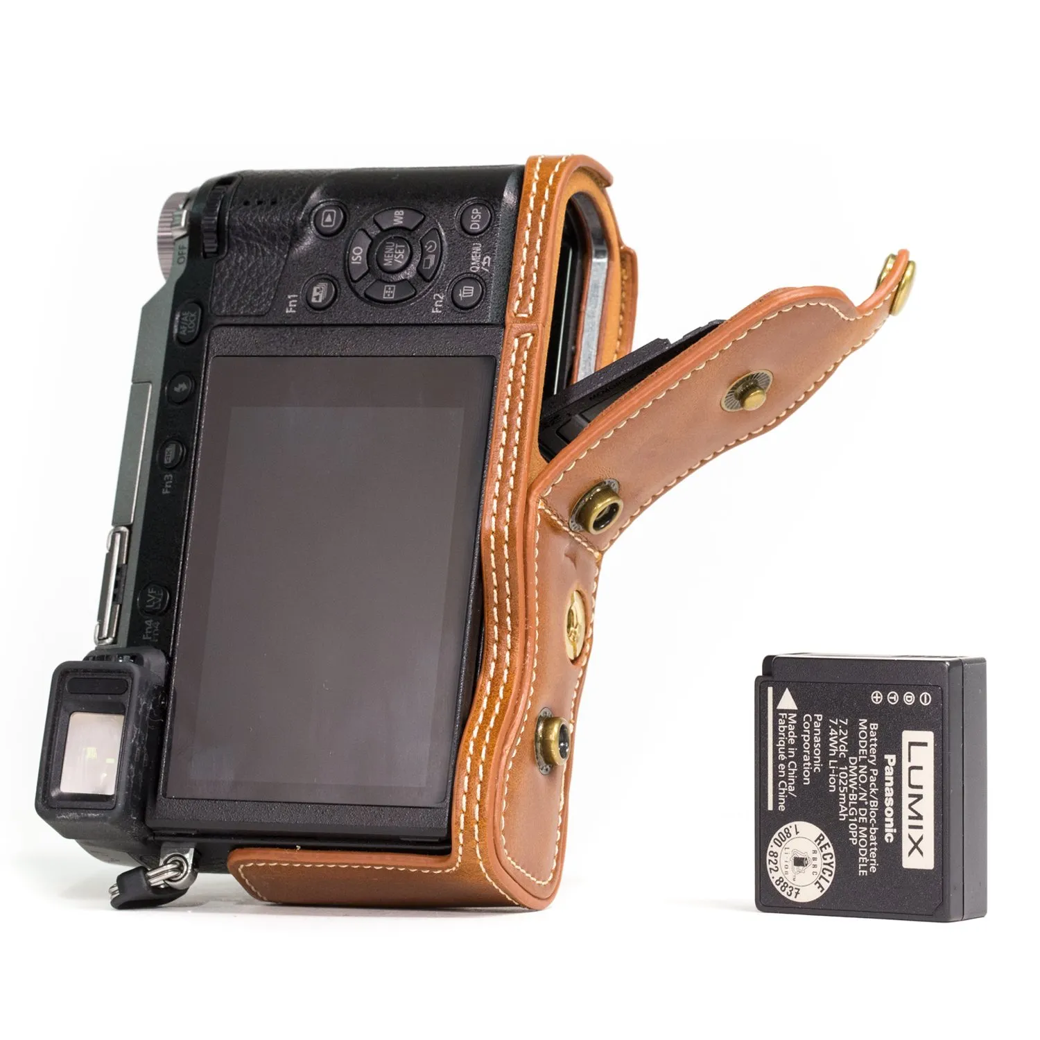 MegaGear MG998 custodia ecopelle marrone chiaro per Lumix GX85